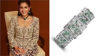 Radhika Merchant wears an extraordinary Patek Philippe timepiece, crafted in 18K white gold. (Instagram) Radhika Merchant wears an extraordinary Patek Philippe timepiece, crafted in 18K white gold. (Instagram)