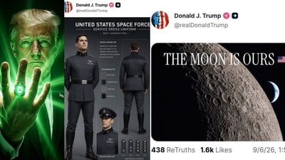 US President Donald Trump posted 'Moon is ours' image on Truth Social. (X/White House; Truth Social)
