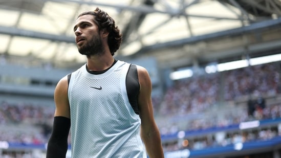 Carlos Alcaraz of Spain reacts against Tommy Paul of United States during their Men's Singles Fourth Round match on Day Eight of the 2026 US Open(Getty Images via AFP)