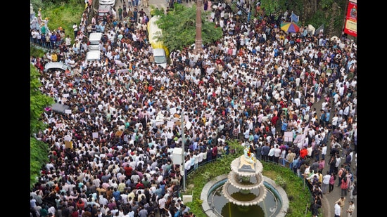 MPSC aspirants and students during a protest march against alleged irregularities in competitive examinations, in Pune, Monday. (PTI)