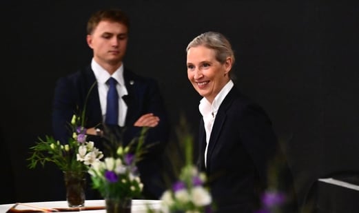Alice Weide, federal chairwoman and co-chairwoman of the AfD parliamentary group in the Bundestag, smiles at the AfD's election party at the Altes Theater, in Magdeburg, Germany, Sunday, Sept. 6, 2026.(AP)