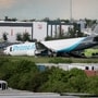 An Amazon cargo plane is seen after it crashed at Miami International Airport on September 6