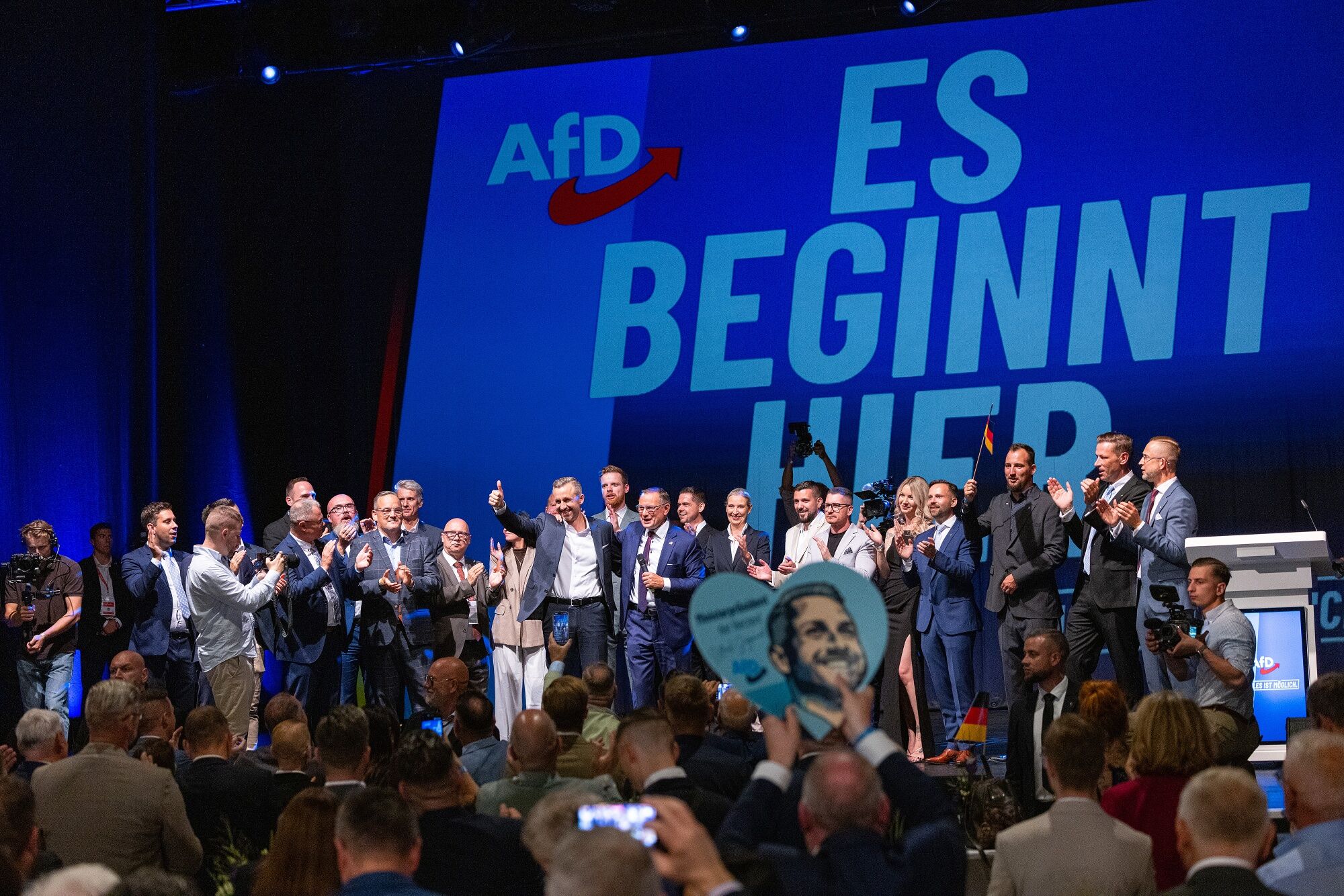 Alternative for Germany (AfD) party leaders and members celebrate following the results announcement, during Saxony-Anhalt regional elections in Magdeburg, Germany, on Sunday, Sept. 6, 2026. (Bloomberg) Alternative for Germany (AfD) party leaders and members celebrate following the results announcement, during Saxony-Anhalt regional elections in Magdeburg, Germany, on Sunday, Sept. 6, 2026. (Bloomberg)