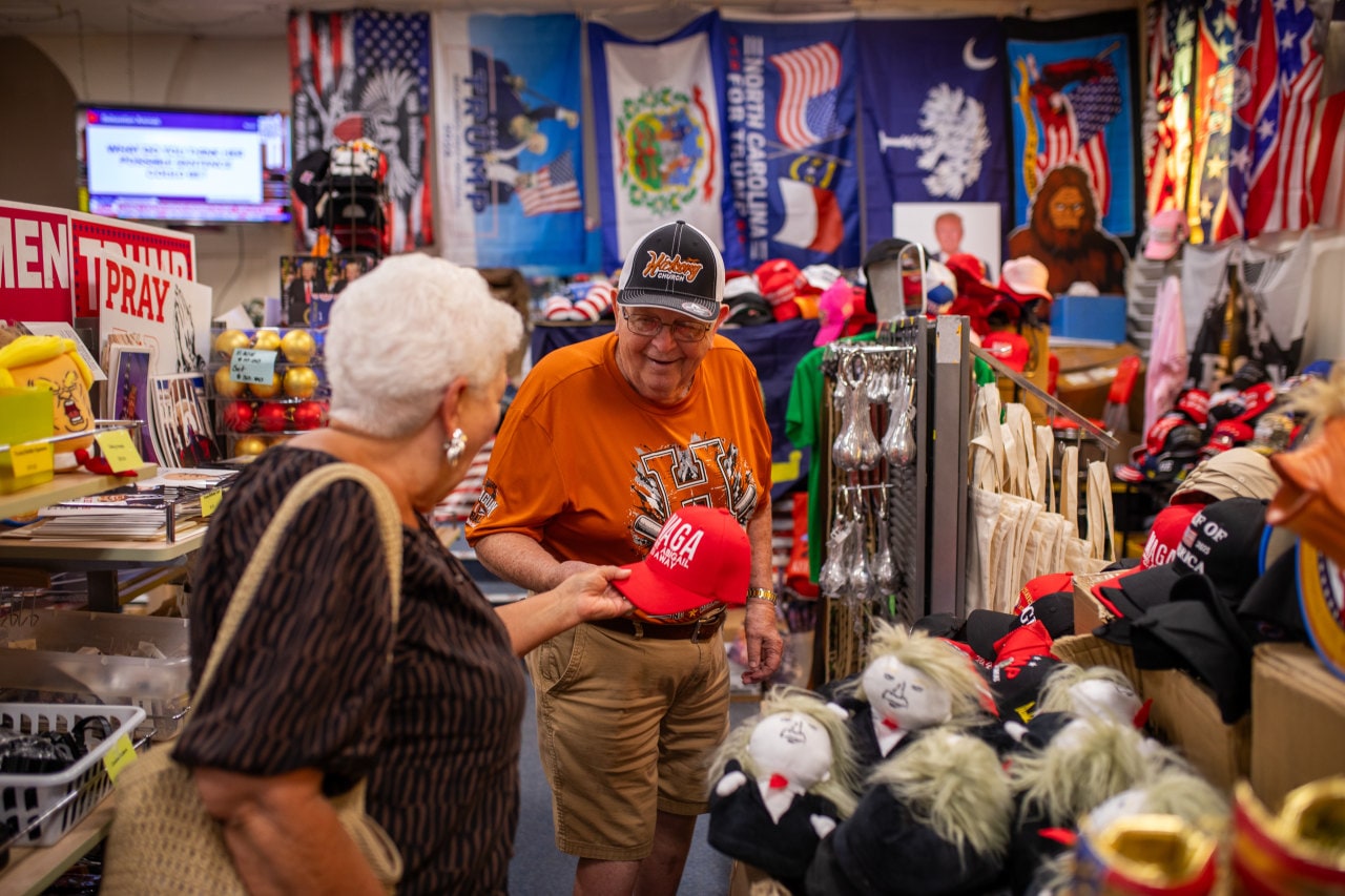 Twila and Charlie Briscoe shopping inside Trump Town USA on Friday. Twila and Charlie Briscoe shopping inside Trump Town USA on Friday.