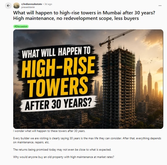 Redditors debate on what happens to highrise buildings in the Mumbai real estate market 30 years later. (Reddit Screenshot)