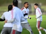 Liverpool's French midfielder #29 Bradley Barcola takes part in a training session at the AXA training centre in Liverpool, north west England