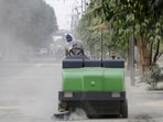 Noida Authority cited mechanical road sweeping, water sprinkling, dust control and pollution monitoring among measures behind the improved ranking. (HT)