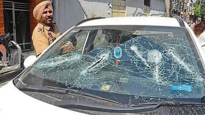 A car that was damaged in the clash. (HT Photo)