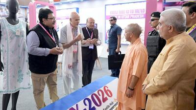 Chief minister Yogi Adityanath at the UP Textile Conclave-2026 in Lucknow on Tuesday. (HT) Chief minister Yogi Adityanath at the UP Textile Conclave-2026 in Lucknow on Tuesday. (HT)