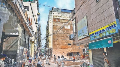 Debris cleared from the Satya Niketan site three days after the collapse. (Sanchit Khanna/HT Photo) Debris cleared from the Satya Niketan site three days after the collapse. (Sanchit Khanna/HT Photo)