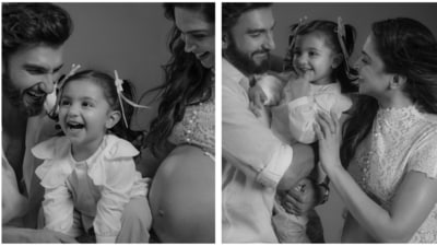 Dua is all smiles in the maternity shoot with Ranveer Singh and Deepika Padukone.
