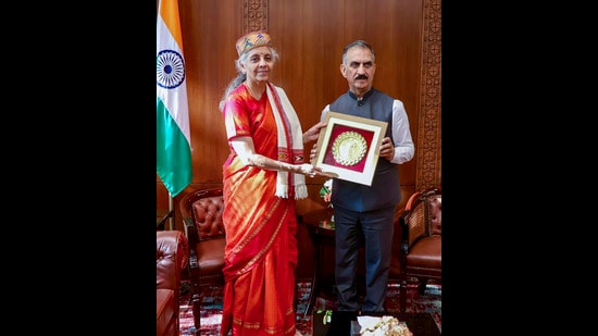 Union Finance Minister Nirmala Sitharaman during a meeting with Himachal Pradesh Chief Minister Sukhvinder Singh Sukhu. (PTI)