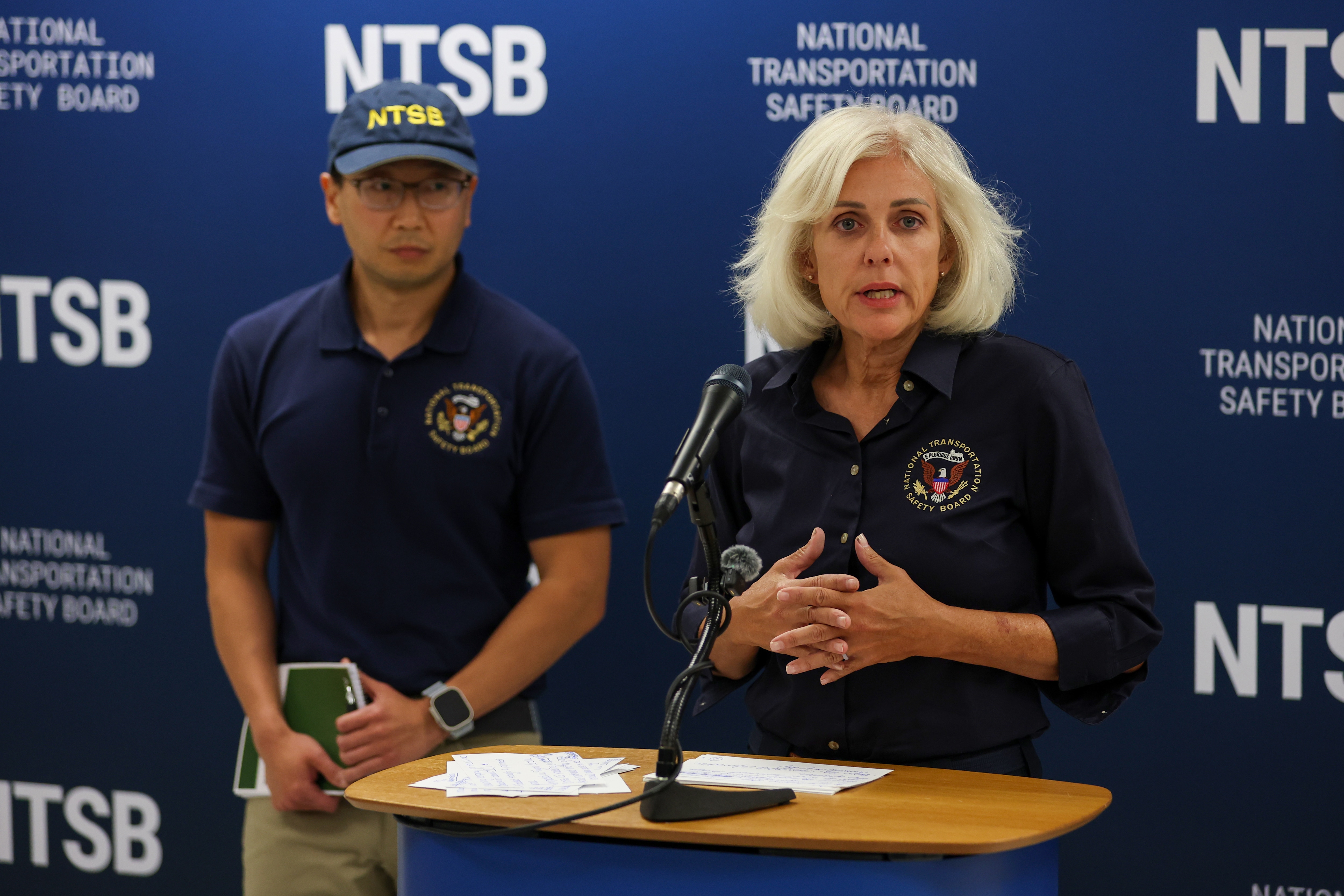 National Transportation Safety Board investigator Chihoon Shin, left, stands alongside National Transportation Safety Board Chair Jennifer Homendy as she speaks during a news conference at Miami International Airport on Monday, Sept 7, 2026, in Miami. (AP Photo/ David Santiago) National Transportation Safety Board investigator Chihoon Shin, left, stands alongside National Transportation Safety Board Chair Jennifer Homendy as she speaks during a news conference at Miami International Airport on Monday, Sept 7, 2026, in Miami. (AP Photo/ David Santiago)
