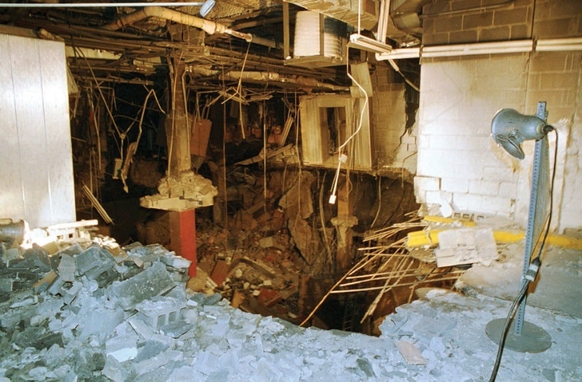Damage created by the February 1993 bombing of the World Trade Center in New York City. (US state govt)