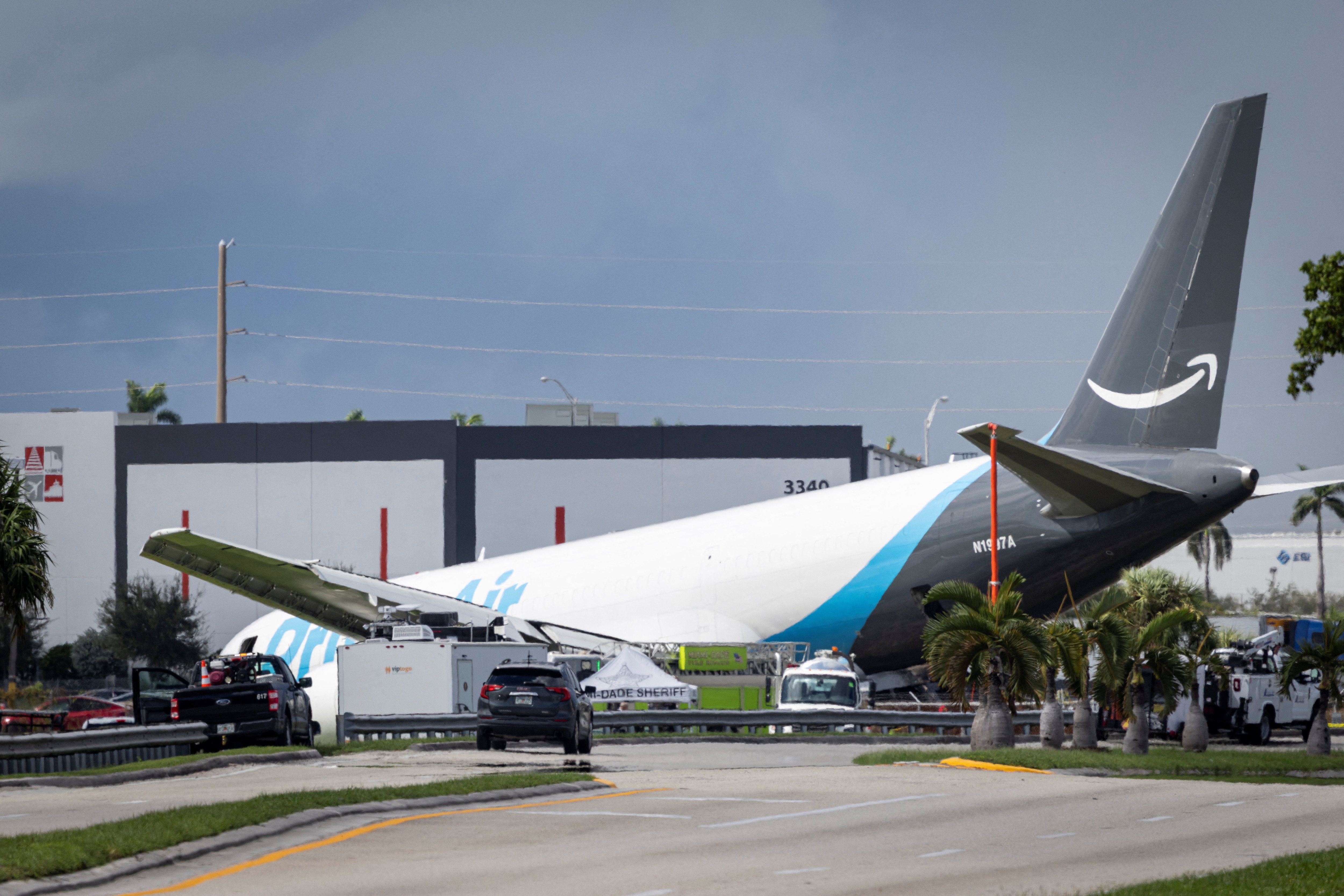A view of an Amazon Prime Air cargo plane that airport officials said overran a runway at Miami International Airport, in Miami, Florida, September 7, 2026. (REUTERS)