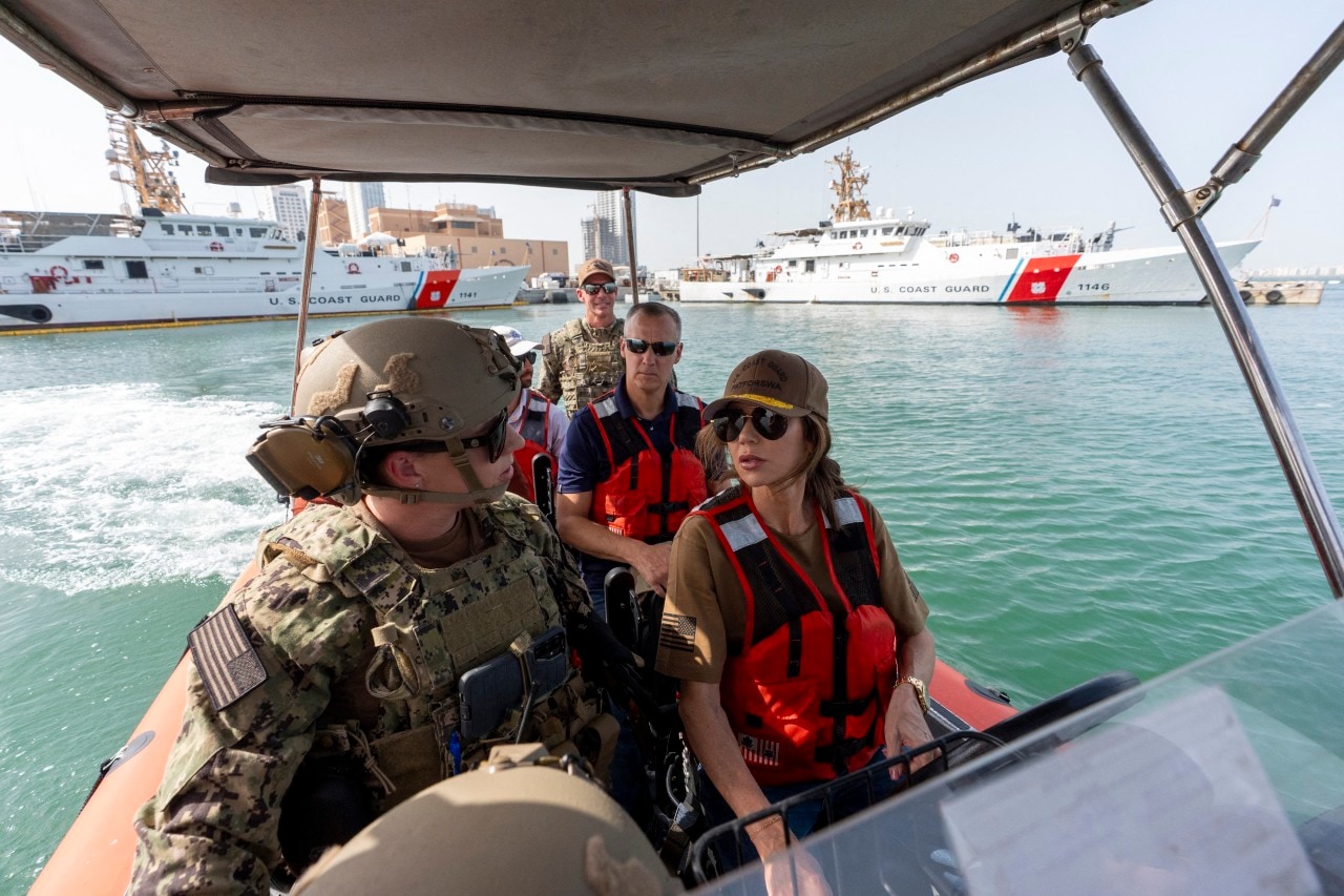 Noem and Lewandowski with the U.S. Coast Guard in Bahrain. Noem and Lewandowski with the U.S. Coast Guard in Bahrain.