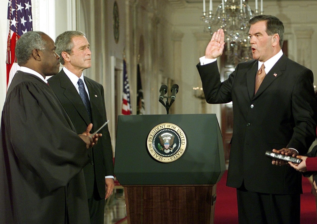 Former Pennsylvania Gov. Tom Ridge, right, is sworn in as director of the newly created Cabinet-level position of director of the Office of Homeland Security in October 2001. Former Pennsylvania Gov. Tom Ridge, right, is sworn in as director of the newly created Cabinet-level position of director of the Office of Homeland Security in October 2001.