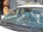 A car that was damaged in the clash. (HT Photo)
