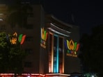 Rail Bhavan illuminates with decorative lighting and projection displays ahead of the BRICS India Summit 2026, in New Delhi on Tuesday. 