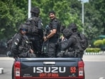 National Security Guard (NSG) commandos conduct a mock drill ahead of the 18th BRICS Summit.