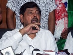 Union MoS Ramdas Athawale addresses a press conference at State Guest House, in Ranchi on Friday.