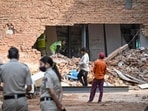 The site of the building collapse at Satya Niketan.