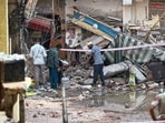 The collapse site at Satya Niketan. (Sanchit Khanna/HT Photo)
