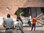 The site of the building collapse at Satya Niketan. (Sanchit Khanna/HT Photo)