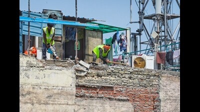 According to officials, civic teams carried out 34 demolition actions across all 12 zones of MCD. (Vipin Kumar/Hindustan Times)