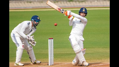 East Zone skipper Ishan Kishan on way to scoring 80 in the second innings on Day 4 of the Duleep Trophy final against South Zone at Chennai’s MA Chidambaram Stadium on Wednesday. (PTI) East Zone skipper Ishan Kishan on way to scoring 80 in the second innings on Day 4 of the Duleep Trophy final against South Zone at Chennai’s MA Chidambaram Stadium on Wednesday. (PTI)