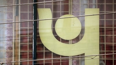 The logo of Punjab National Bank (PNB) is seen on a branch office window in New Delhi, India, February 27, 2018. (Saumya Khandelwal/Reuters)