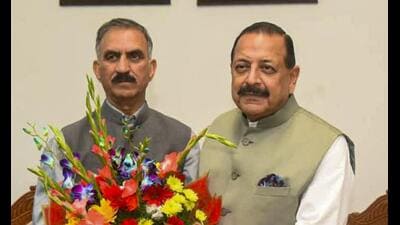 Union minister Jitendra Singh, right, during a meeting with Himachal Pradesh CM Sukhvinder Singh Sukhu, in New Delhi. (Sourced)