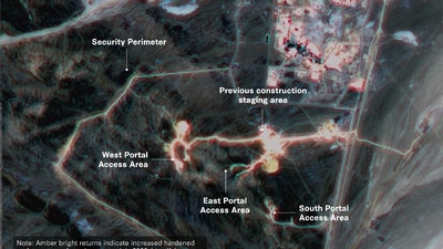 Satellite imagery showing increased construction at Iran's nuclear site at Pickaxe mountain (@csis)