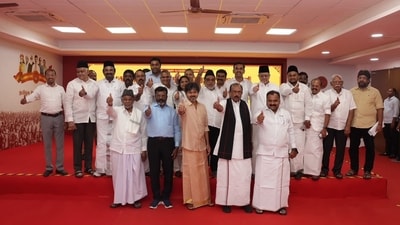 The name of the alliance was announced during an alliance party chaired by Tamil Nadu chief minister Vijay at TVK headquarters. (In picture: Alliance members pose after the key meeting in Tamil Nadu.) (Sourced) The name of the alliance was announced during an alliance party chaired by Tamil Nadu chief minister Vijay at TVK headquarters. (In picture: Alliance members pose after the key meeting in Tamil Nadu.) (Sourced)