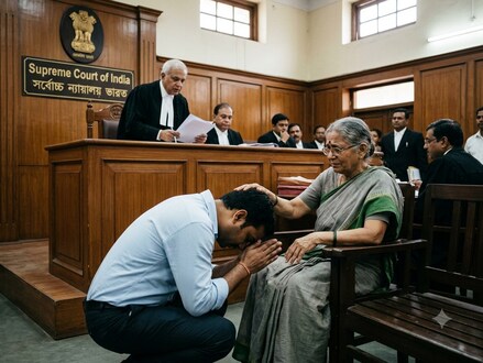 সম্পত্তি বিবাদ মামলায় মায়ের পায়ে হাত দিয়ে ছেলেকে ক্ষমা চাইতে বলল সুপ্রিম কোর্ট। (ছবিটি প্রতীকী, সৌজন্যে Nano ব্যানানা দিয়ে তৈরি)