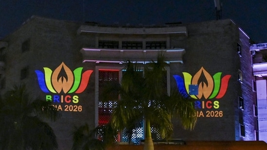 Gram it: As vehicles move on the road near the Rail Bhavan, it's difficult to not spot how the buildings in this part of the city are illuminating with decorative lighting and projection displays ahead of the 18th BRICS Summit 2026. The summit is scheduled to take place at Bharat Mandapam on September 12 and 13.(Photo: PTI)