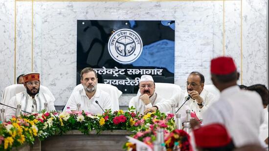 Rahul Gandhi, leader of Opposition in the Lok Sabha, at a meeting in his constituency Rae Bareli on Wednesday. (ANI PHOTO)