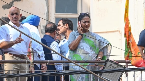 Delhi Chief Minister Rekha Gupta visits the site of a collapsed building in Satya Niketan, New Delhi (Vipin Kumar/Hindustan Times)