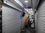 A view of a sealed shop in the basement of Kucha Mahajani, Chandni Chowk in  Delhi, India, on Thursday, September 10, 2026.  