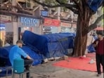 A glimpse of the closed street-side stalls at Janpath market, as recorded by Riddhi Arora and Ria Kumar on Wednesday afternoon.  