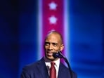 US Secretary of Housing and Urban Development Scott Turner drew attention at the Republican Party’s midterm convention in Dallas after a brief interaction with Republican Anna Paulina Luna went viral on social media.(AFP)