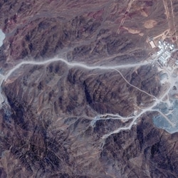 A satellite view shows tunnel entrances at Pickaxe Mountain, of the Natanz nuclear facility, near Natanz, Iran, June 30, 2026. 