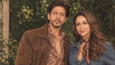 Seude jackets, printed shirts and a scarf on denim jacket, Shah Rukh Khan and Gauri Khan look like the power couple from 80s in AI pics. (Instagram/ @iifa)