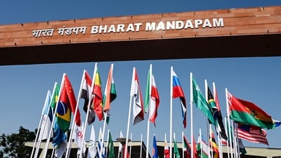 A view of the national flags of countries participating in the 18th BRICS Summit hoisted outside the Bharat Mandapam, in New Delhi.
A view of the national flags of countries participating in the 18th BRICS Summit hoisted outside the Bharat Mandapam, in New Delhi.