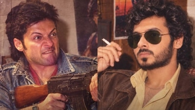 Ali Fazal and Divyenndu's 80s retro avatar. Ali Fazal and Divyenndu's 80s retro avatar.