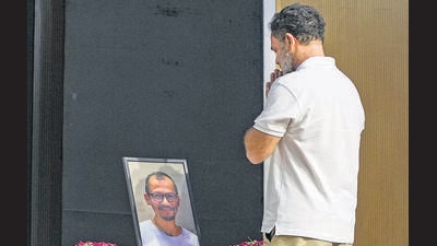 Lok Sabha LoP Rahul Gandhi during a memorial service for late Manipuri musician Chongtham Vikram Singh, in New Delhi, Thursday. (PTI) Lok Sabha LoP Rahul Gandhi during a memorial service for late Manipuri musician Chongtham Vikram Singh, in New Delhi, Thursday. (PTI)