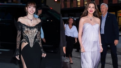 (L-R) BLACKPINK's Lisa and Anne Hathaway