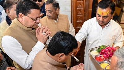 BJP National President Nitin Nabin and Uttarakhand Chief Minister Pushkar Singh Dhami during a visit to the Mahalaxmi Temple, in Haldwani, Nainital district, Thursday, Sept. 10, 2026. (PTI) BJP National President Nitin Nabin and Uttarakhand Chief Minister Pushkar Singh Dhami during a visit to the Mahalaxmi Temple, in Haldwani, Nainital district, Thursday, Sept. 10, 2026. (PTI)