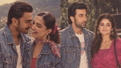 Ranveer Singh and Deepika Padukone radiate vinatge 80s romance in matching denims while Ranbir Kapoor and Alia Bhatt look like ultimate 80s college sweethearts in AI images. (Instagram/ @iifa)