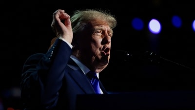 US President Donald Trump speaks at the Republican National Midterm Convention in Dallas, Texas. (REUTERS)